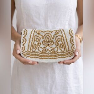 Vintage La Regale White Gold Beaded Clutch Crossbody 7 x 4